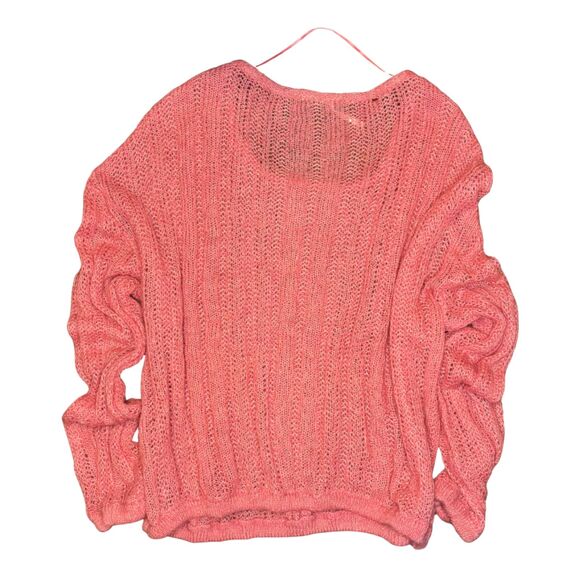 Free People Pink Slouchy Cable Knit Oversized Pointelle Sweater Medium - Picture 3 of 5